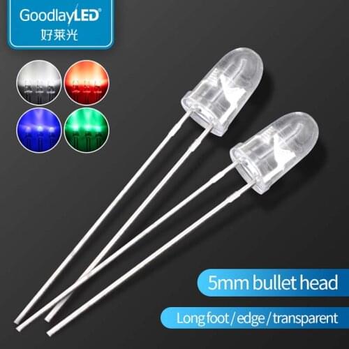 1000PCS 5mm DIP LED bullet head long leg highlight spotlight white red blue and green Light emitting diode