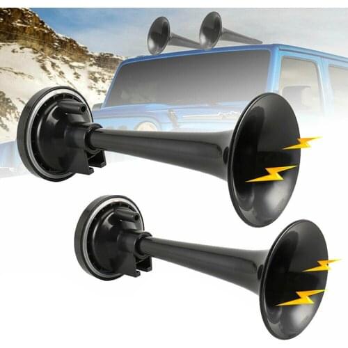 2PCS Black Air Horn Dual Trumpet Air Pump Air Horn Pipe Car Truck Train Boat