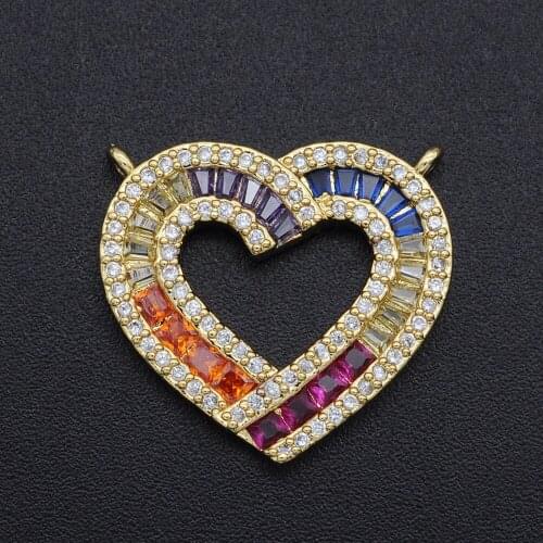 20x19mm CZ Zircon DIY Jewelry Luxury Rainbow Heart Charm Connectors Wholesale Custom Orders Welcome Bracelet Making Connector