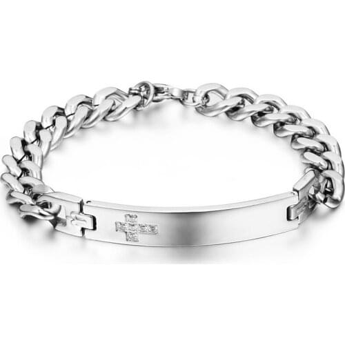 21cm, 7.5mm, Fashion Cross Stainless Steel ID Bracelet Hand Chain Mens Women Jewellery 2020 New Arrivals, Christmas Gifts