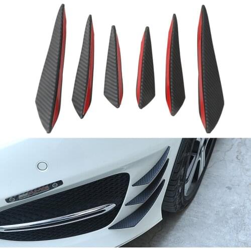 6pcs Universal Black Carbon Fiber Car Styling Accessories Front Bumper Lip Rubber Fin Splitter Spoiler Canard Valence Sticker