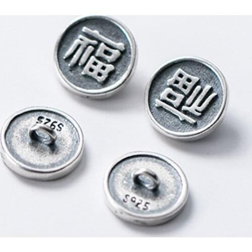 925 Sterling Silver Retro Button Shape Good Luck Round Charms 10mm Personality Matte Finish Silver Pendnat DIY Jewelry Making