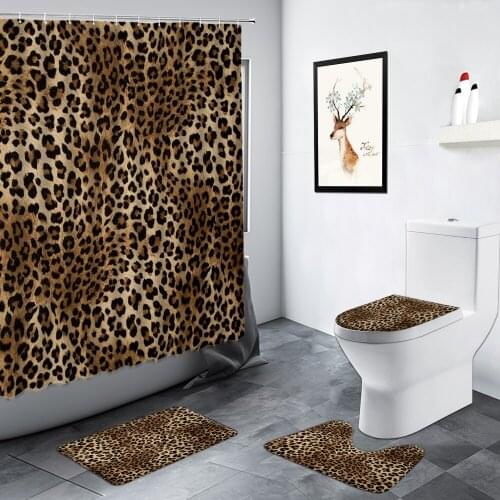 African Leopard Shower Curtain Wild Animal Pattern Personality Fashion Bathroom Decor Rug Non-slip Foot Mat Toilet Bath Mats Set