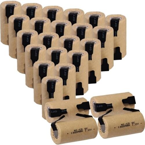 25 pcs SC battery 4.25cm*2.2cm 1300mah 1.2V NICD SUBC batteries real capacity for power tools for BOSCH for DEWALT for CASALS