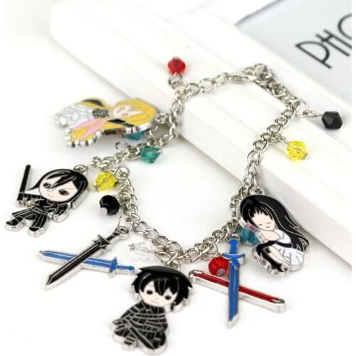 Anime Sword Art Online SAO Bracelet Pendant Toys Kirito Asuna Combined Bracelet Cosplay Metal Keyring Bag Pendant Toy