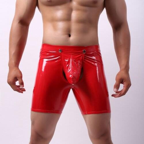 Mens Seductive Lingerie Artificial Leather Open Crotch Pouch Bodysuit Underpants Mens Underwear Gay Designers Boxers Boxer Homme