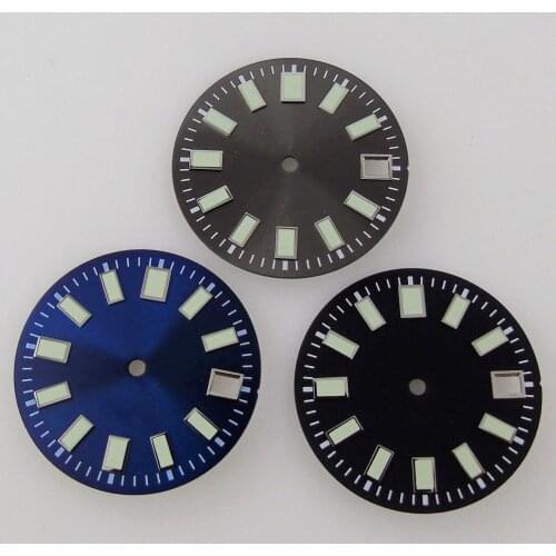 For NH35A Movement 29mm Sterile Green Luminous Black/Blue/Grey Watch Dial Hands With Date Window High Quality Watch Parts