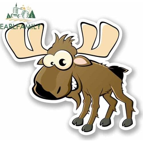 EARLFAMILY 13cm x 13cm Cartoon Silly Moose Anime Funny Car Stickers DIY Fine Decal Bumper Trunk Truck Graphics JDM Vinyl Wrap