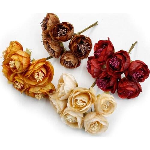 6pcs/lot Artificial Flower Stamen Rose Bouquet Wedding Home Party Decoration DIY Clip Art Handmade Accessories Wreath