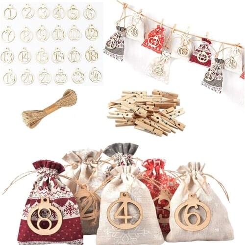 24 Days Christmas Advent Calendar Candy Gift Bags Christmas Countdown for Christmas Tree Office Home Fireplace Door Decor