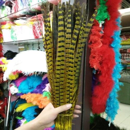 Beautiful 22-24inches/55-60cm 100 Pcs Yellow Pheasants Feathers Stage Performances Wedding Decoration Accessories
