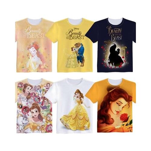 Disney Beauty Beast Fashion Anime Figures Cartoon Products Cosplay Accessories Customized T-Shirt Casual Gifts Unisex