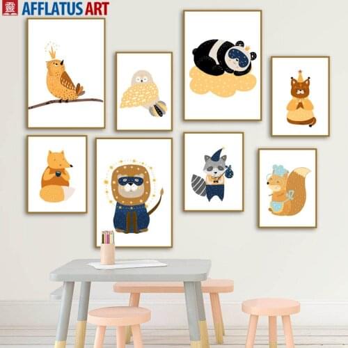 Cartoon Deer Owl Koala Lion Bear Nordic Posters And Prints Wall Art Canvas Painting Nursery Wall Pictures For Kids Room Decor