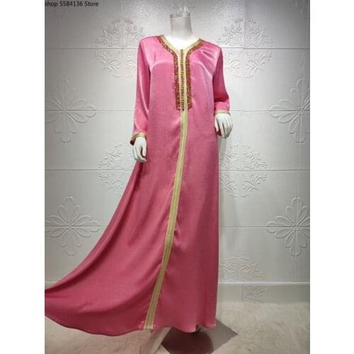 Muslim Hijab Dress for Women Pink Ramadan Eid 2021 Moroccan Kaftan Dubai Jalabiya Arabic Middle East Islamic Clothing