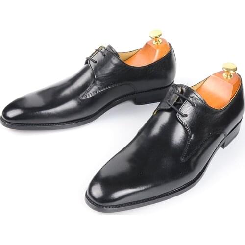 PJCMG Spring/Autumn Black/Brown Oxfords Mens Pointed Toe Lace-Up Genuine Leather Wedding Mens Business Office Shoes