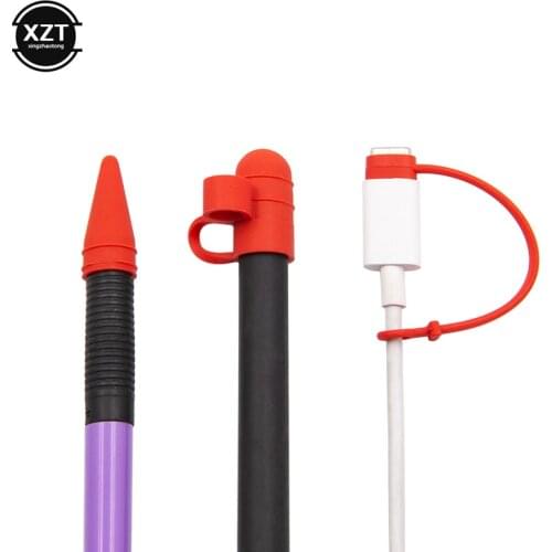 Soft Silicone Top For Apple Pencil Cap Holder Nib Cover Cable Adapter Tether Kit for iPad Pro Pencil Case Protective Anti-lost