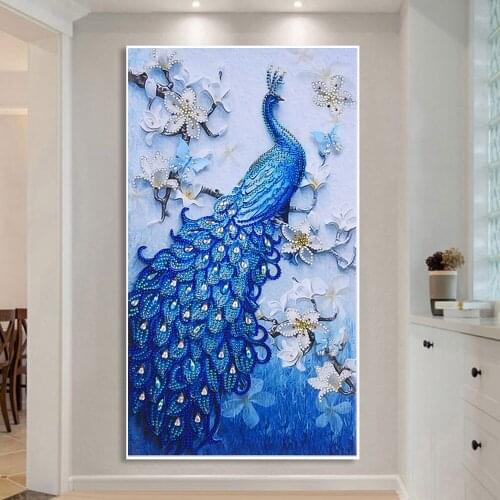 DIY Embroidery Kit 5D DIY Special Shaped Diamond Painting by Numbers Peacock Flower Round Drills Crystal Cross Stitch Craft Gift