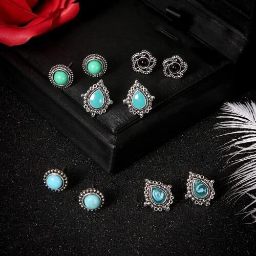 Bohemian Vintage Gemstone Earrings Set Womens Fashion Elegant Turquoise Gem Earrings 2021 Trend Wedding Party Jewelry Gift