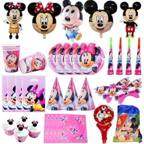 New Disney Pink Minnie Theme Disposable Tableware Set Decorative Paper Cup Plate Napkin Baby Shower Event Party Toys Supplies