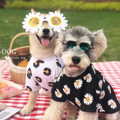 Dog clothes summer cool print daisy T-shirt cotton Pomeranian Teddy Schnauzerkirk small dog mid-size clothes