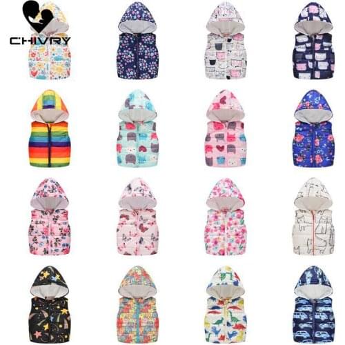 2020 Autumn Winter New Boys Girls Sleeveless Hooded Wool Vest Jacket Cartoon Print Coat Kids Warm Cashmere Vest Outwear Clothes