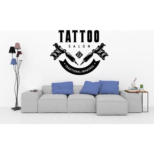 Personalized tattoo machine logo vinyl wall sticker tattoo studio poster shop signboard window decoration art sticker decal WS13