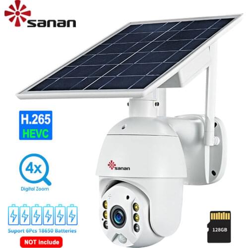 8W Solar Panel Surveillance Camera WIFI Wireless IP PTZ Outdoor Battery 1080P HD Color Night Vision 4X Zoom Security Cameras PIR