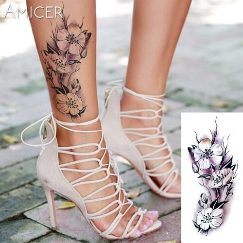 Sexy Romantic Dark Rose Flowers Flash Fenna Tattoos Fake Waterproof Temporary Tattoos Stickers Body Art Tattoo Sleeve