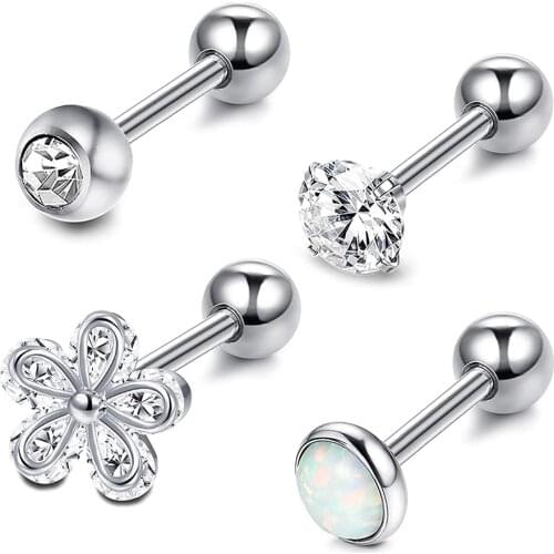 Crystal Flower Ear Studs Cartilage Earrings Tragus Helix Piercing Conch 16 Gauges Earring Lip Ring Lobe Body Jewelry Piercings