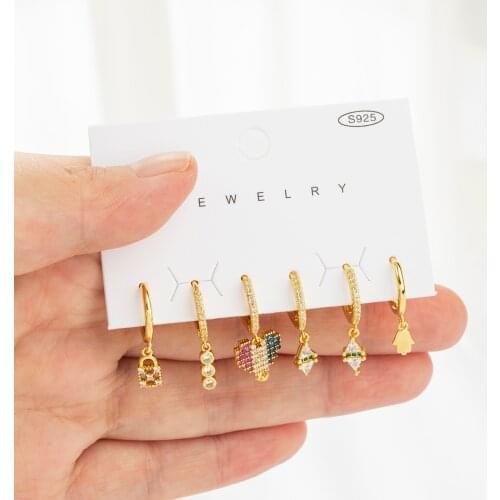 Fashion Colorful Heart Hoopp Earrings Set Eye Hand Pendant Earrings For Women Jewelry Gift 2021