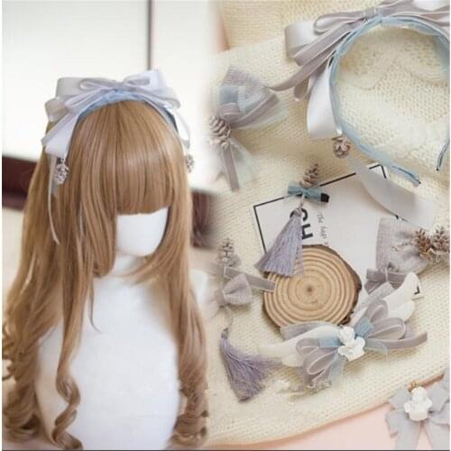 Gray blue Color Lolita girl KC Head band Bow Hairpin hair clasp Cosplay Hair Accessories Side Clip B1115