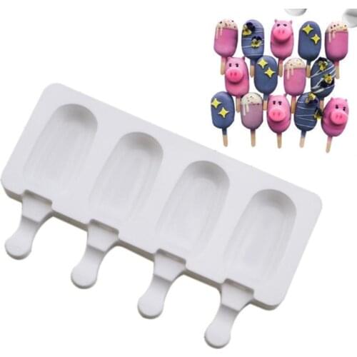 4 Cell Big Size Silicone Ice Cream Mold Popsicle Molds DIY Homemade Dessert Freezer Fruit Juice Ice Pop Maker Mould Sticks 2size