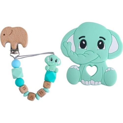 Elephant Silicone Baby Pacifier Clip Personalised Name Pacifier Chain Holder Baby Rattles Teething Soother Chew Toy Dummy Clips
