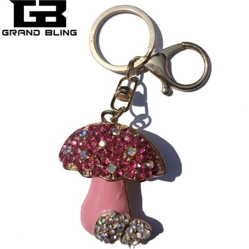 Rhinestone Cute Pink Mushroom Style Handbag Charm Ornament Accessory Fantastic 3D Key Chain Gift