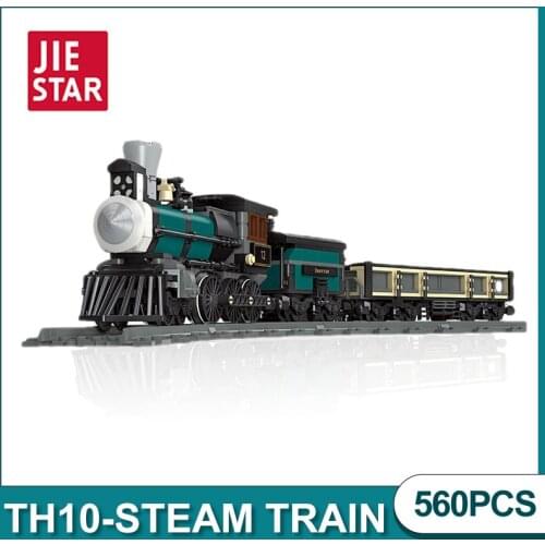 Jie Star Ideas TH10 Steam Train Building Blocks Technical Green Railroad Transportation Model Bricks DIY Toys For Children Gifts
