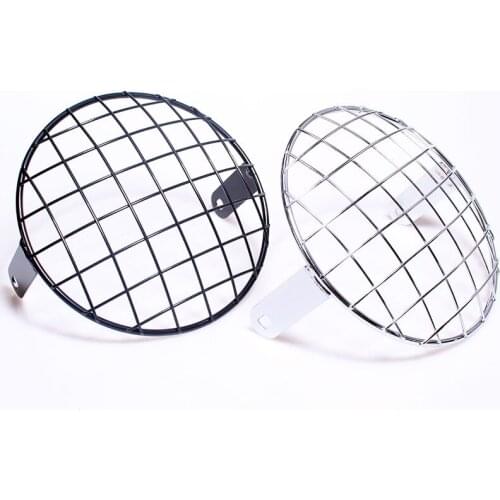 Universal Motorcycle Headlight 7" 19.5cm Grill Mesh Lattice Grid Vivid Black Side Mount Square Cover