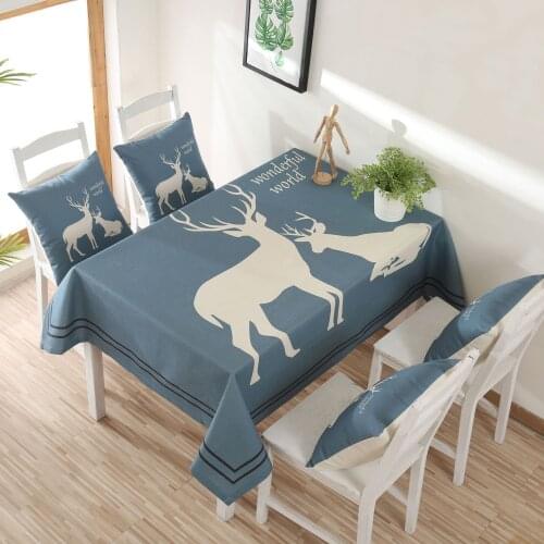 Deer Thickened Cotton Linen Tablecloth Home Table Cloth TV Cabinet Tea Table Cloth Round Table Table Mat Customized