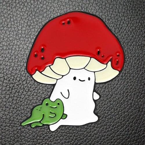 Funny Red Mushroom Froggo Frog Brooch Pins Enamel Metal Badges Lapel Pin Brooches Jackets Jeans Jewelry Accessories
