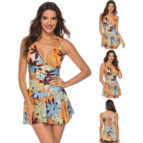 Woman bikini Swimwear 2021 Plus Size Halter Sexy Hollow Out Floral Print Patchwork Tankini Set Two Piece Swimsuit biquini
