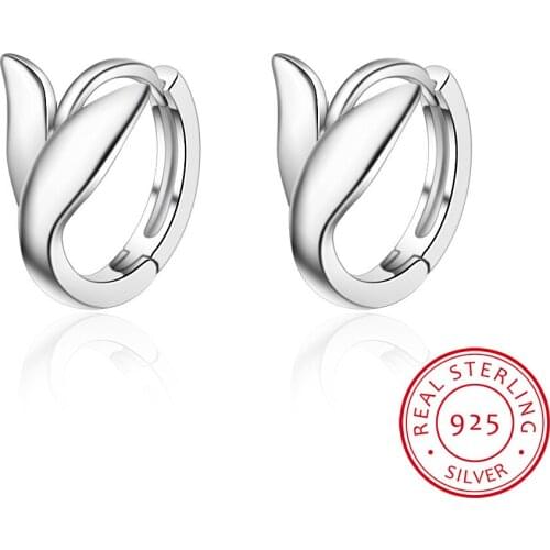 100% Real 925 Sterling Silver Earrings for Women fish tail Mermaid Round Small Hoop Earring Huggies Minimalist Jewelry