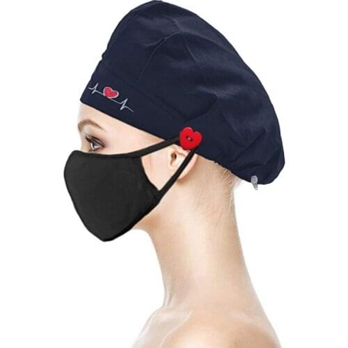 Women Scrubs Caps with Button Work Wear Sweatband Bouffant Hats Beauty Salon Working Hats Adjustable Nursing Caps Accessories