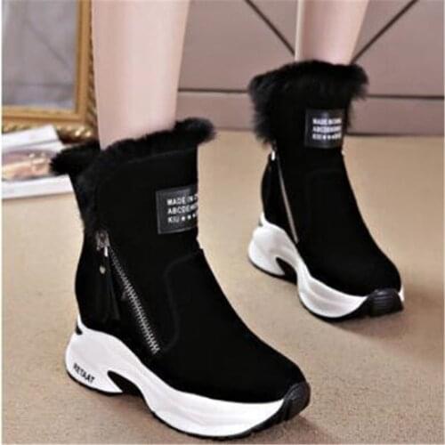 Height Increasing snow boots women 2020 winter new fashion plus velvet Korean warm female Wedges short boots Black Green 35-39