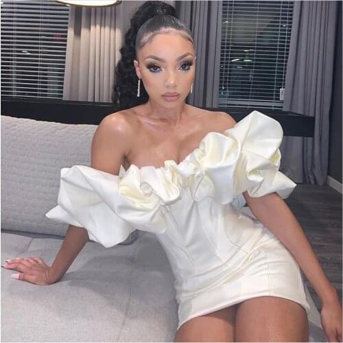 Women Luxury Sexy White Black Off Sholder Ruffles Women Summer Dress 2021 Designer Fashion Evening Party Dress Vestido