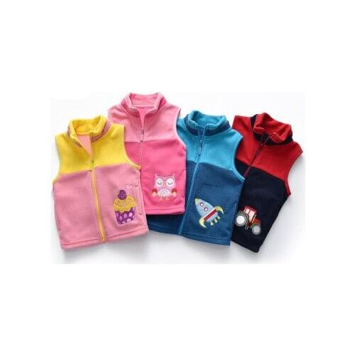 2019 New Children Girls Velvet Vest Clothing Cartoon Embroidery Kids Zipper Contrast Color Waistcoat Baby Boy Cardigan Outerwear
