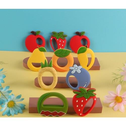 Sunrony 1pc Cartoon Fruit Teether Rodent BPA Food Free Silicone Teething Nursing Pacifier Clip Silicone Teether