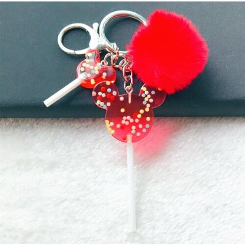 1PC Cute Women Keychain Fasion Animal Lollipop Multicolor Flatback Rresin Charms Handbag Keyring with tassel Keyring