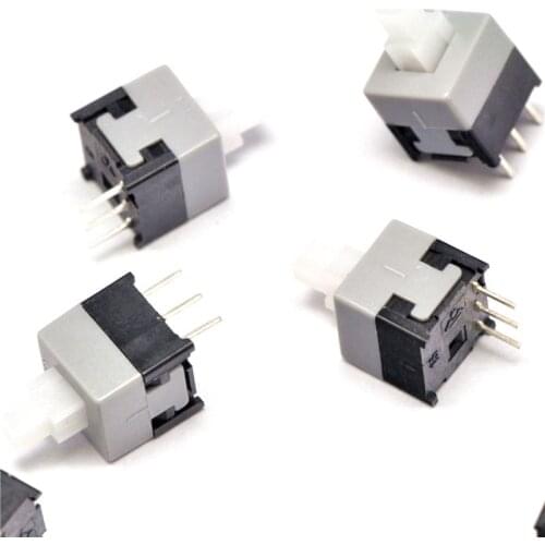 10pcs Single row 3Pin Push Tactile Power Micro Switch Self lock On/Off button Latching switch 8.5X8.5mm 8.5*8.5mm