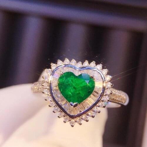 100% 0.68ct Heart Shape Natural Emerald Wedding Engagement Ring for women Fine Ring 14k White Gold Certificated