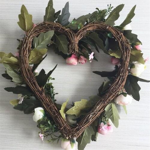 14inch Artificial Heart Rose Front Door Wreath Handcrafted Wreath for Home Decor 87HA
