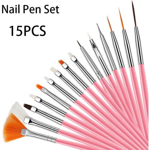 15Pcs/Set Nail Brush Acrylic Powder Carving Liner Painting Dotting Pen Acrylic Gel UV Polish Nail Art Brushes Manicure Tools